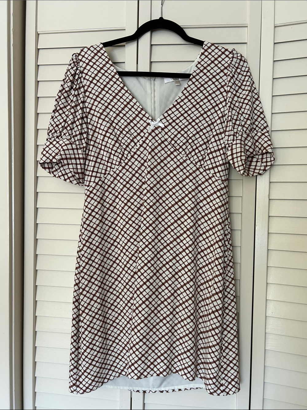 Wayf Brown and White Checkered Dress Size L